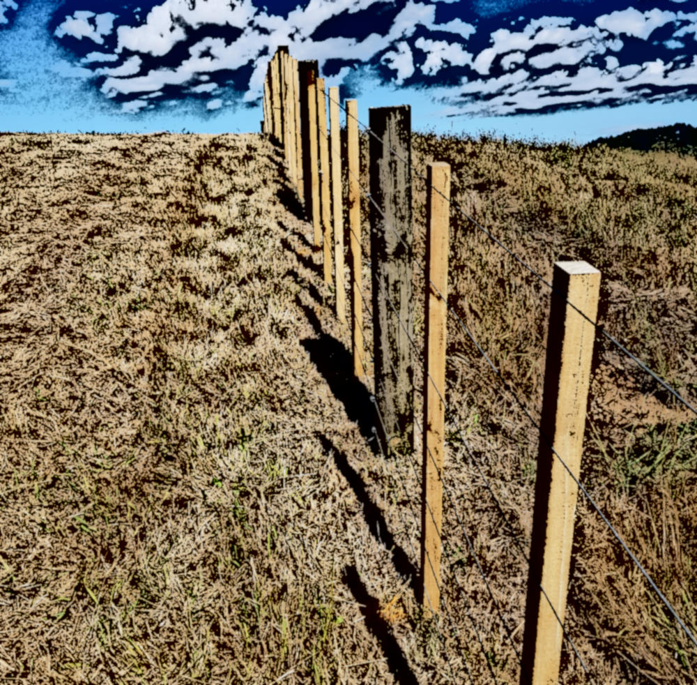 Rural fencing across rolling farmland
